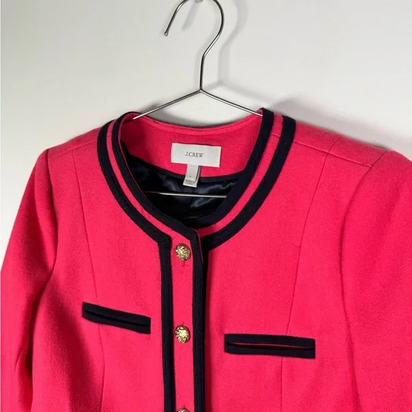 J.Crew Wool Lady Jacket in Bright Berry with Navy Trim - Picture 3 of 9
